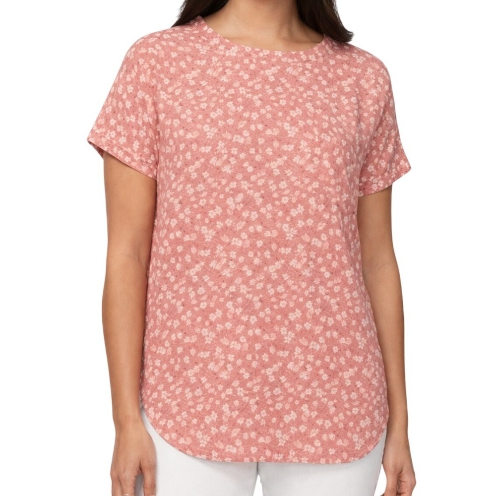 Buffalo David Bitton Women's Pink Floral Print Short Sleeve Top Size M Pocket